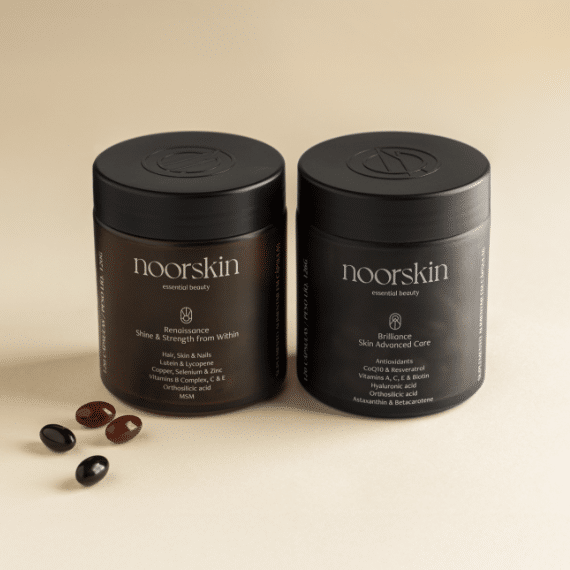 Imagem do Brilliance e do Renaissance, os nutricosméticos da Noorskin.